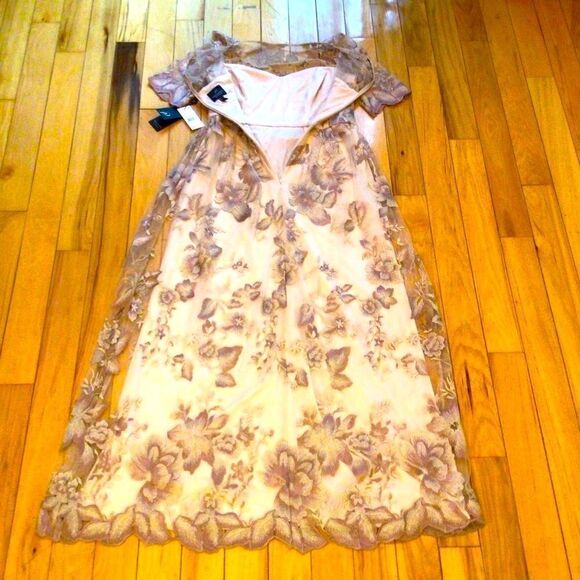 ADRIANNA PAPELL ROSE QUART LONG ILLUSION MESH DRESS 8 NWT - Picture 11 of 16